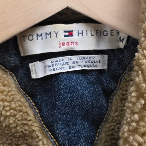 Tommy Hilfiger Vintage Style Sherpa Denim Jacket Women M Blue Trucker Turkey 90s - Picture 6 of 14